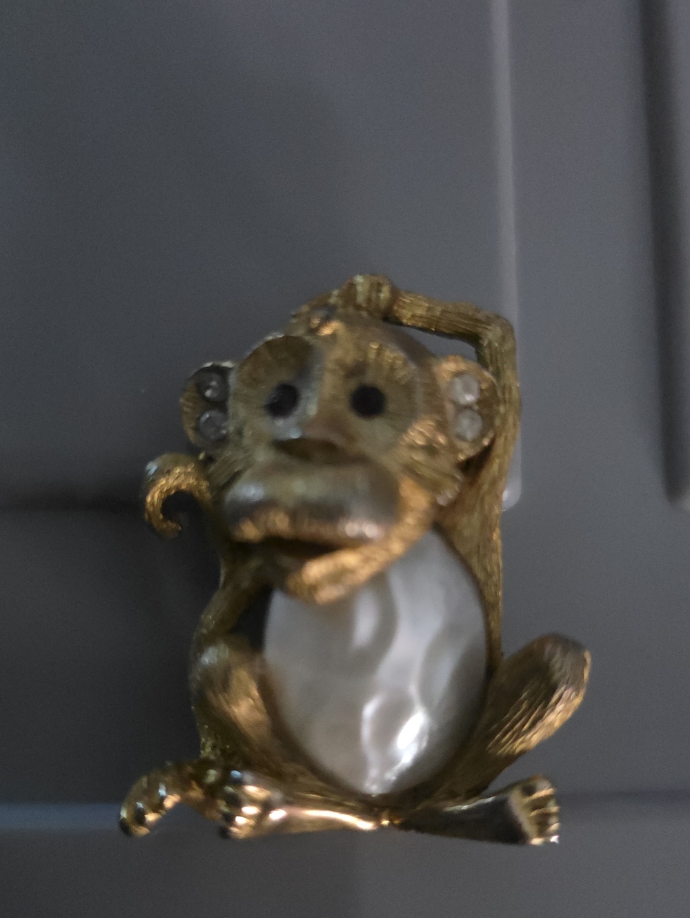Vintage Gold Monkey Figurine with Pearlized Belly